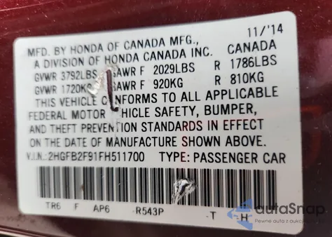 2015 Honda Civic Exl z USA, uszkodzony, nr VIN 2HGFB2F91FH511700